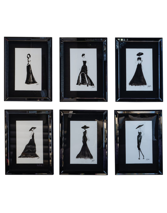 Set of 6 Black and Mirror Prints